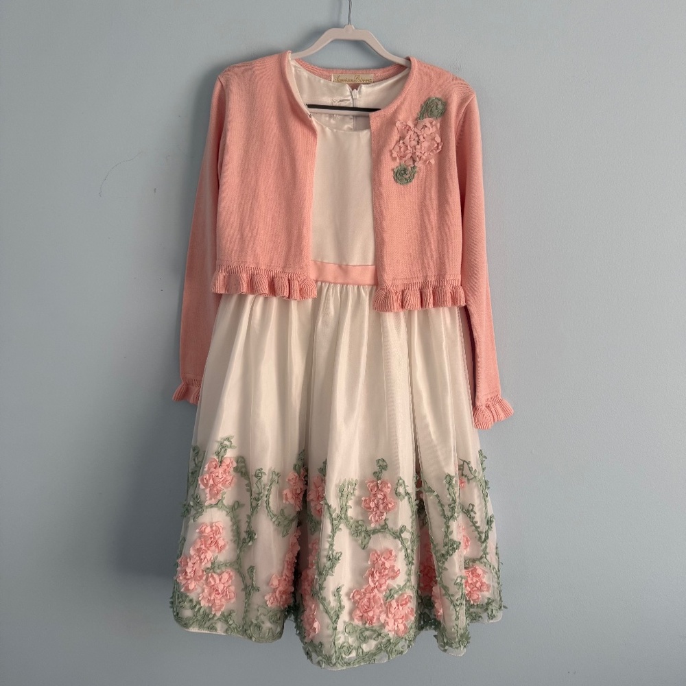 American Princess Girl‎ 2-pcs Embroidered Dress & Cardigan Holiday Size 8